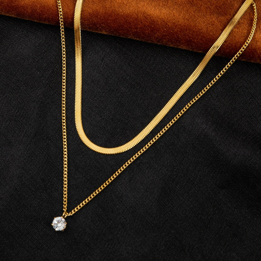 Zircon Charms Thick Chain Choker Necklaces