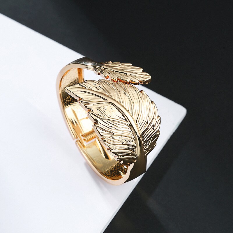 Elegant Leaf Shaped Charm Open Bracelet