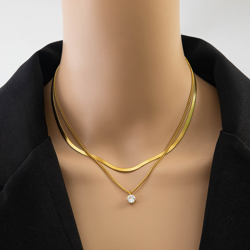 Zircon Charms Thick Chain Choker Necklaces