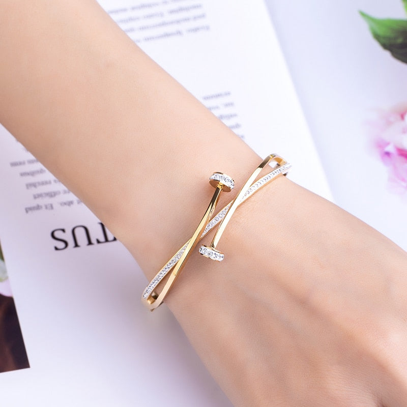 Double Crystal Nail Head Cross Bracelet