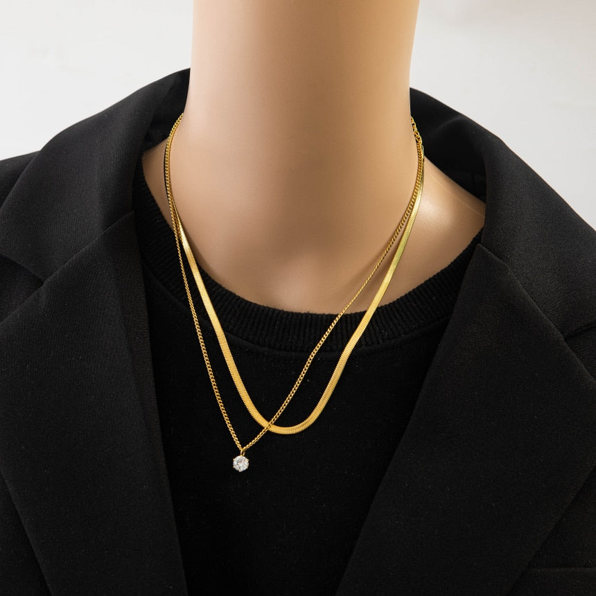 Zircon Charms Thick Chain Choker Necklaces