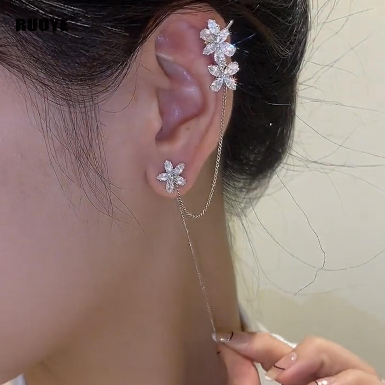 Crystal Flower Long Earring