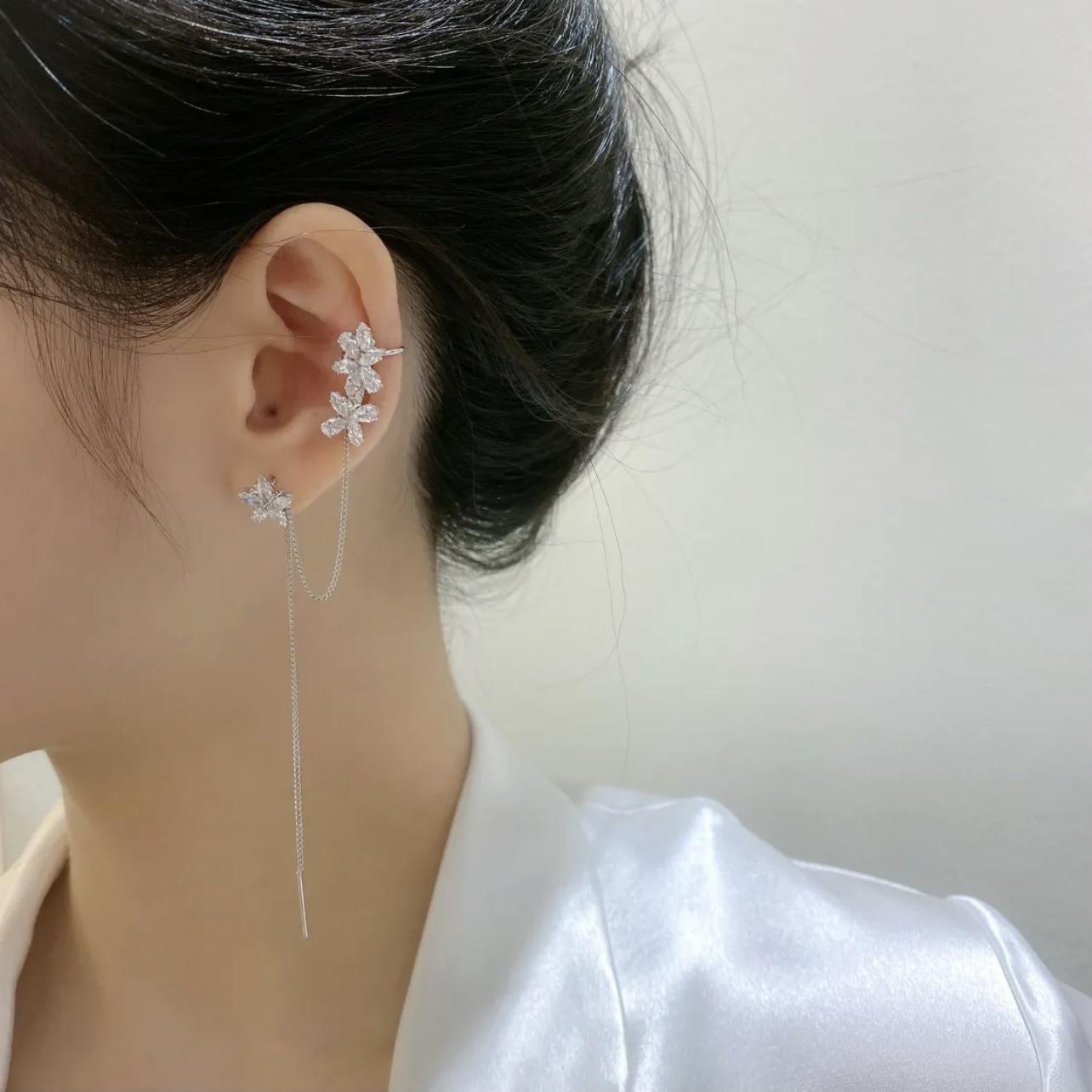 Crystal Flower Long Earring