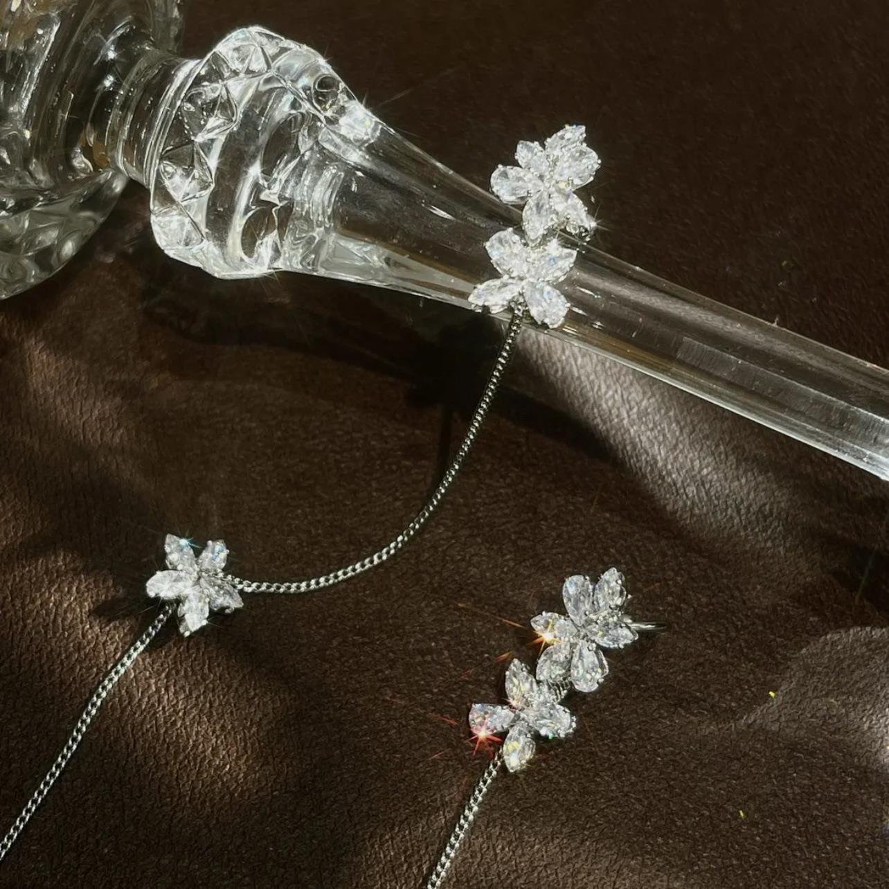 Crystal Flower Long Earring