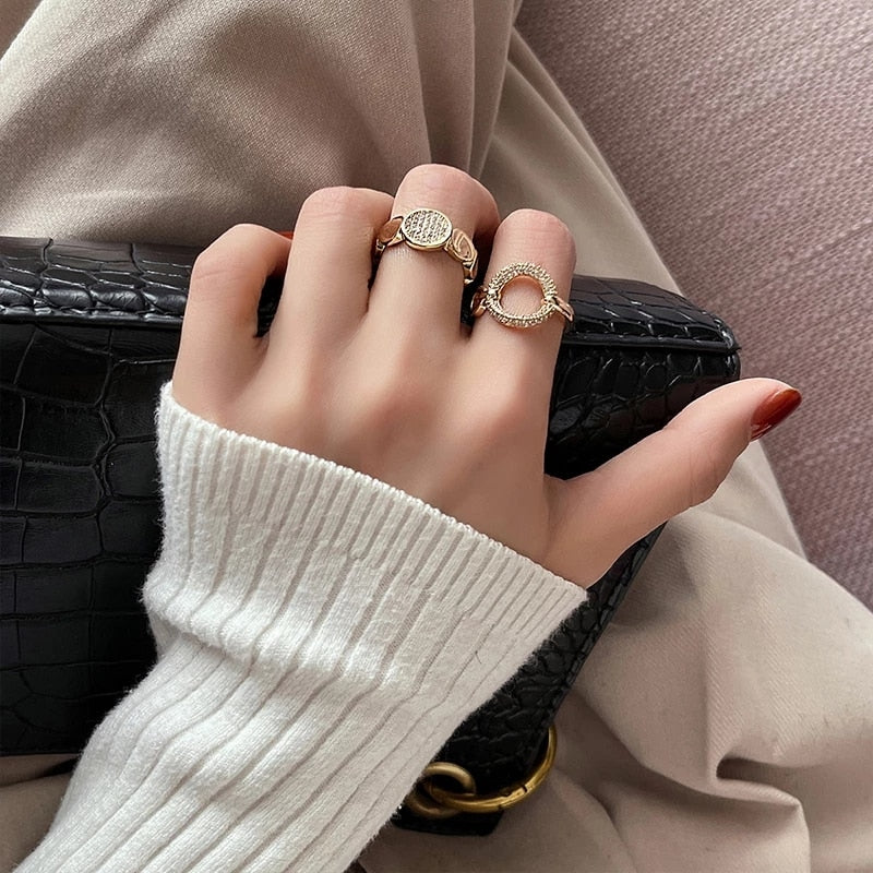 Geometric Round Square Adjustable Rings